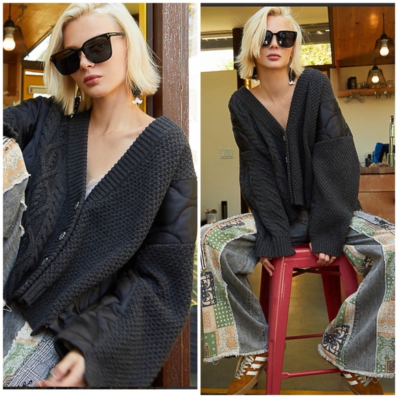POL Knit and Quilt Relaxed Cardigan - Black - Picture 1 of 5